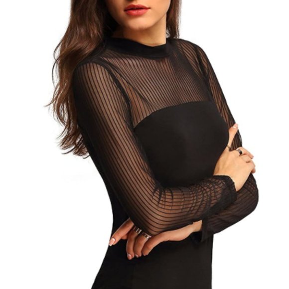Women's long sleeve slim perspective mesh top - Picture 4 of 4